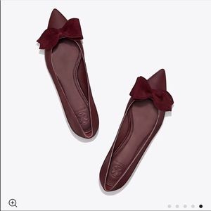 Tory Burch Rosalind Burgundy Bow Flats Sz 7